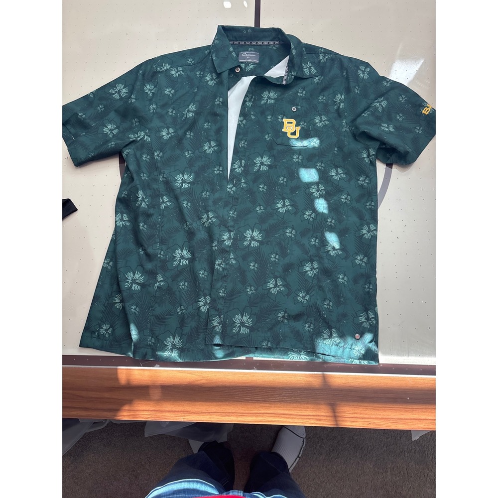 1290 Chiliwear Baylor Bears Mens XL Green Tropical Hibiscus Button Down  NCAA